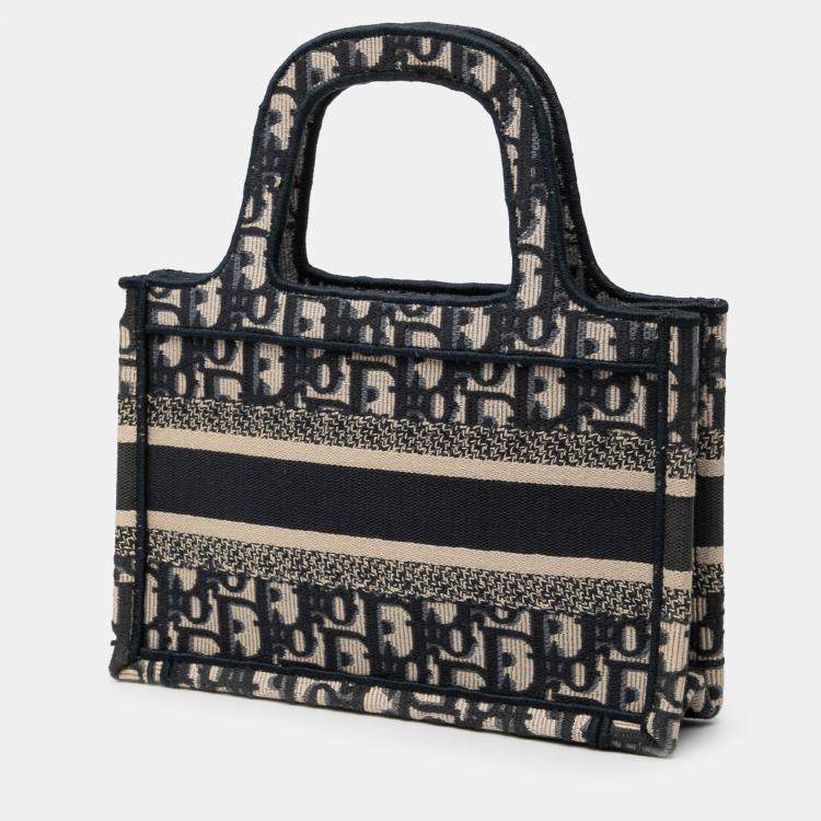 Pre Owned Dior Blue Mini Oblique Canvas Book Tote