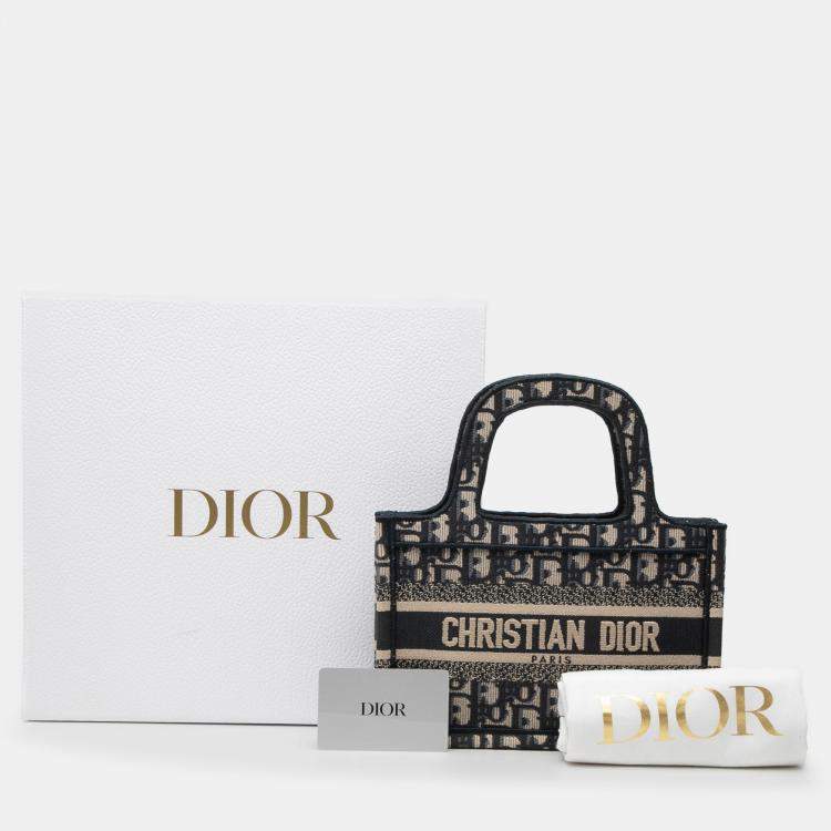 Pre Owned Dior Blue Mini Oblique Canvas Book Tote