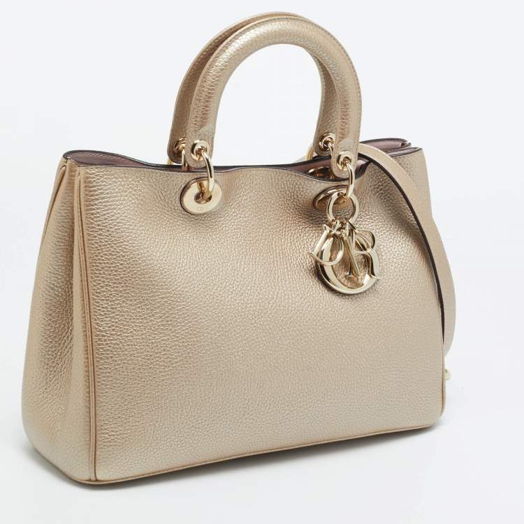 Pre Owned Dior Diorissimo Medium Gold Leather Shopper Tote