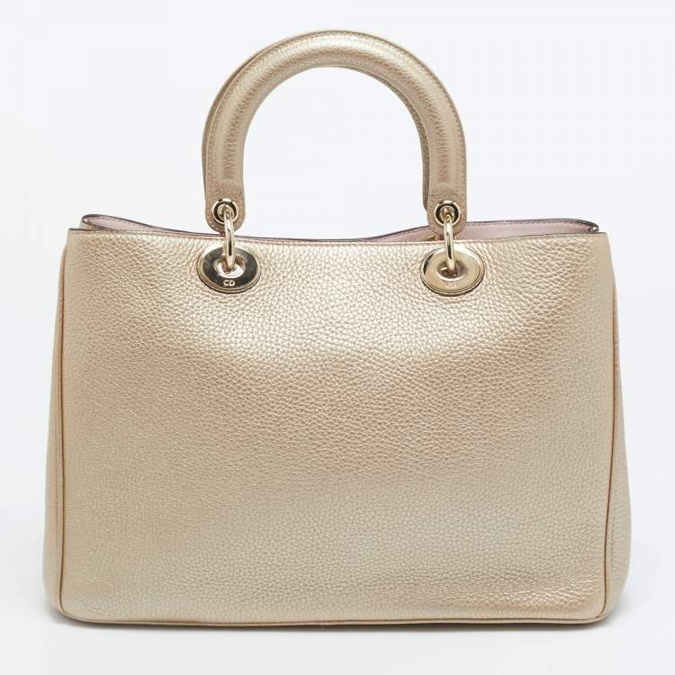 Pre Owned Dior Diorissimo Medium Gold Leather Shopper Tote