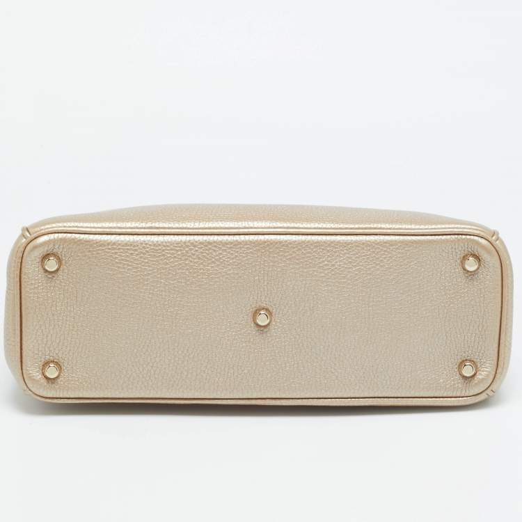 Pre Owned Dior Diorissimo Medium Gold Leather Shopper Tote