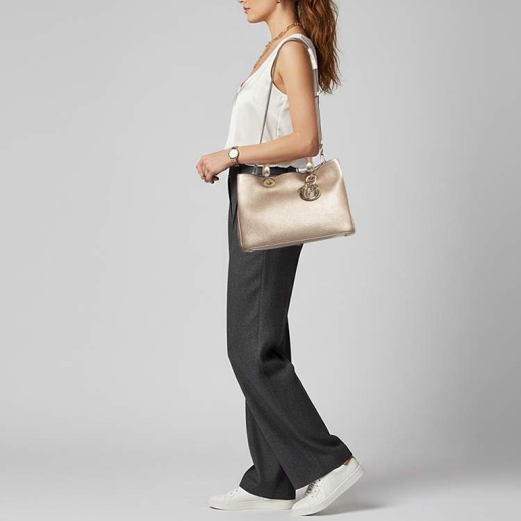 Pre Owned Dior Diorissimo Medium Gold Leather Shopper Tote