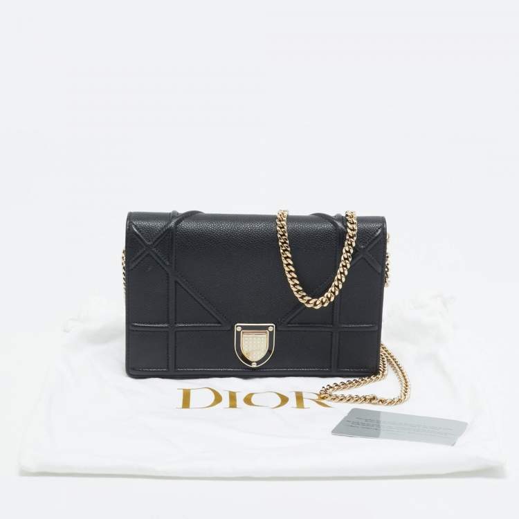 Pre Owned Dior Diorama Black Cannage Leather Wallet on Chain