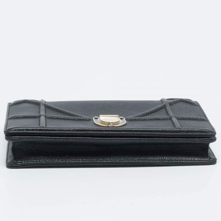 Pre Owned Dior Diorama Black Cannage Leather Wallet on Chain