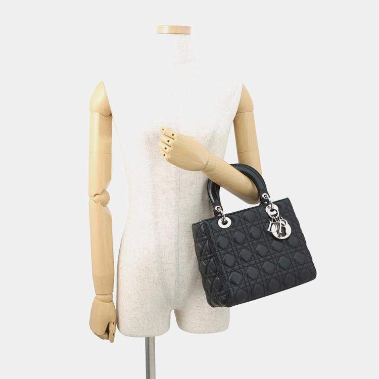 Pre Owned Dior Lady Dior 2Wayhandbag Black Lambskin Size Medium