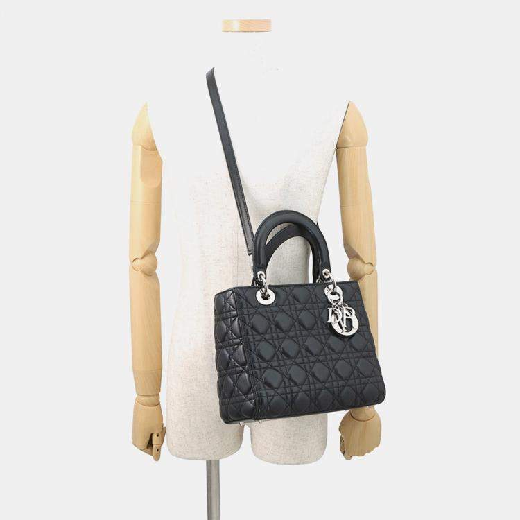 Pre Owned Dior Lady Dior 2Wayhandbag Black Lambskin Size Medium