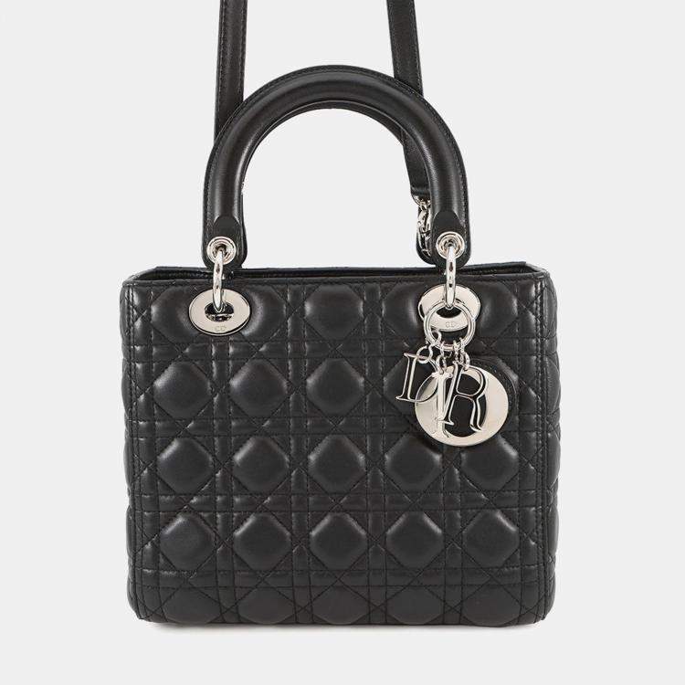 Pre Owned Dior Lady Dior 2Wayhandbag Black Lambskin Size Medium