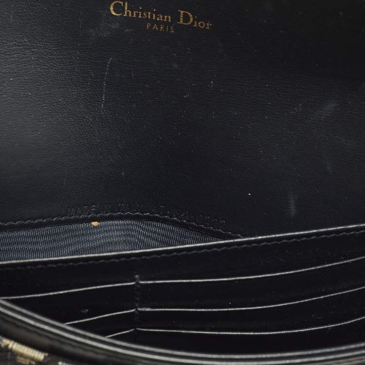 Pre Owned Dior Saddle Navy Blue Oblique Canvas and Leather Wallet On Chain