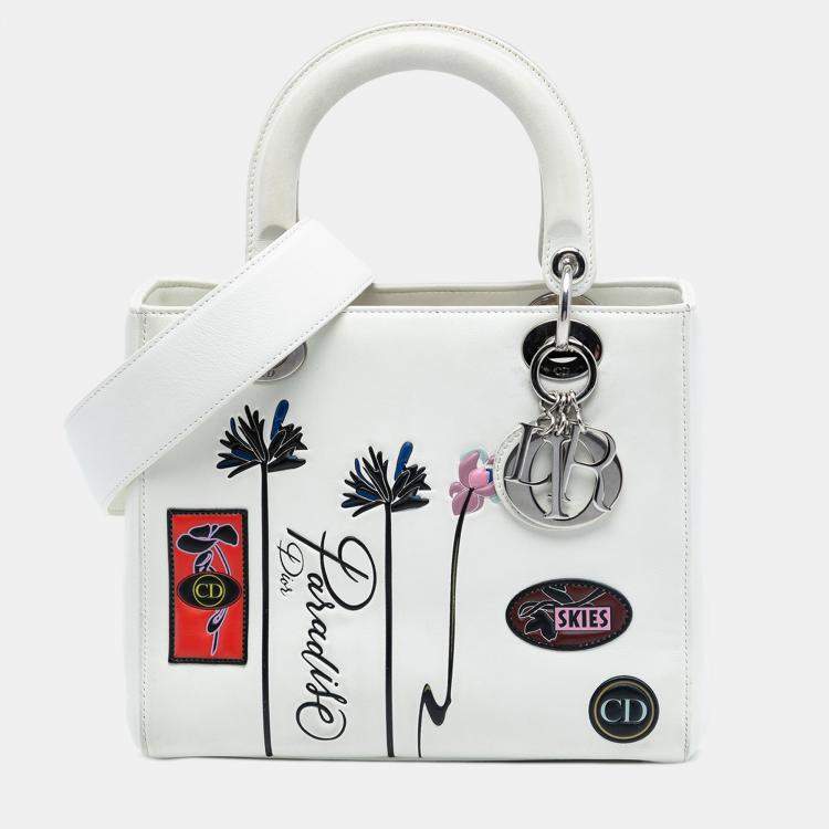 Pre Owned Dior White Medium Lambskin Paradise Lady Dior