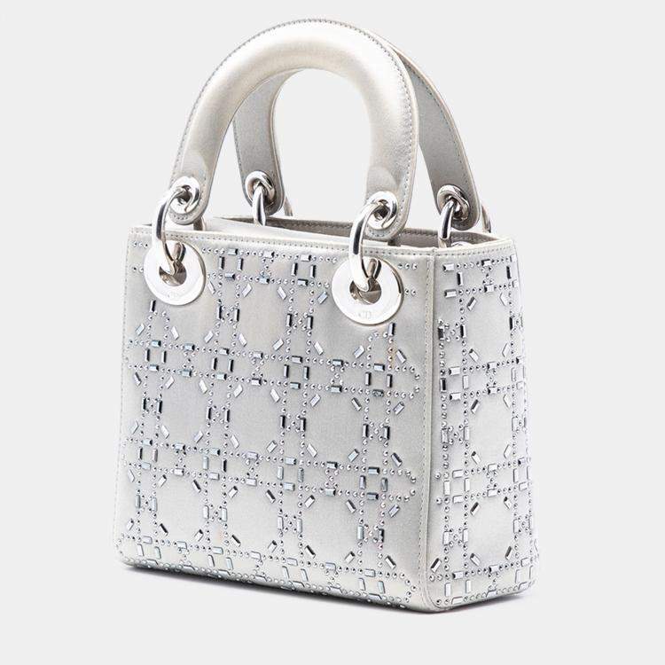 Pre Owned Dior Mini Satin Cannage Strass Crystal Embellished Lady Dior