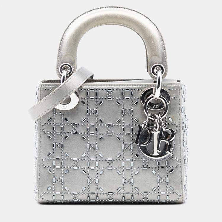 Pre Owned Dior Mini Satin Cannage Strass Crystal Embellished Lady Dior