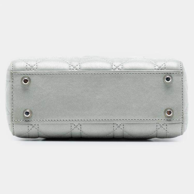 Pre Owned Dior Silver Mini Iridescent Lambskin Cannage Lady Dior