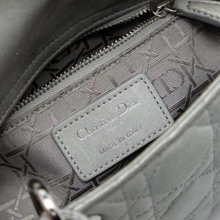 Pre Owned Dior Silver Mini Iridescent Lambskin Cannage Lady Dior
