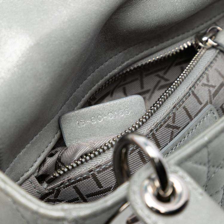 Pre Owned Dior Silver Mini Iridescent Lambskin Cannage Lady Dior