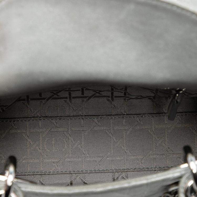 Pre Owned Dior Silver Mini Iridescent Lambskin Cannage Lady Dior