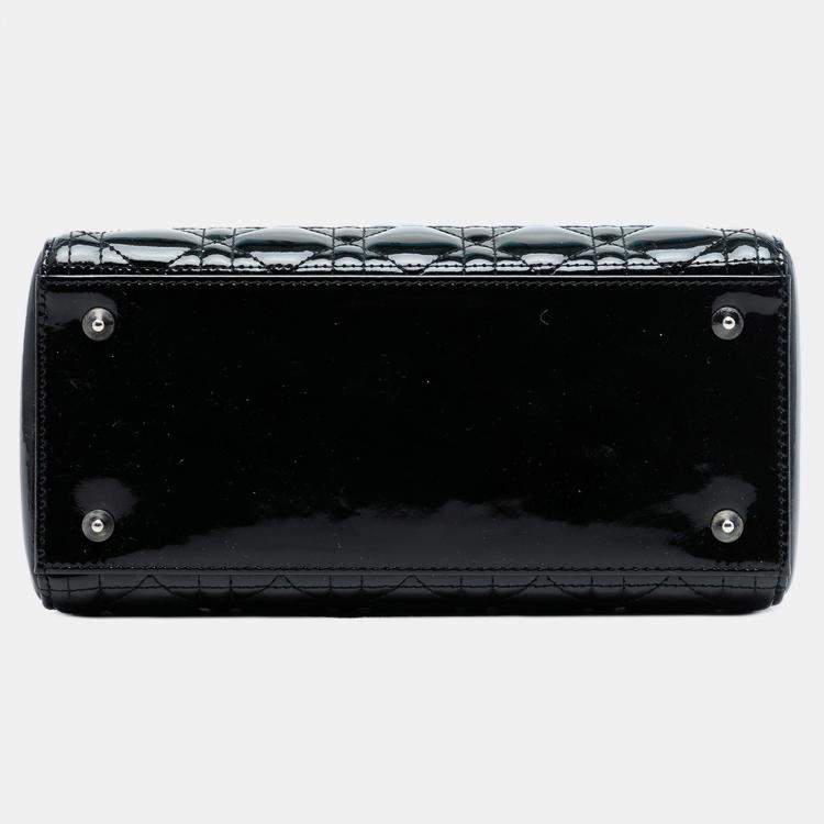 Pre Owned Dior Black Medium Patent Cannage Lady Dior