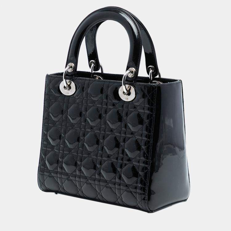 Pre Owned Dior Black Medium Patent Cannage Lady Dior