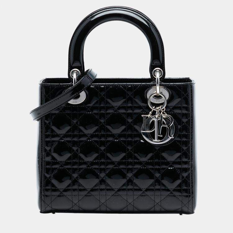 Pre Owned Dior Black Medium Patent Cannage Lady Dior