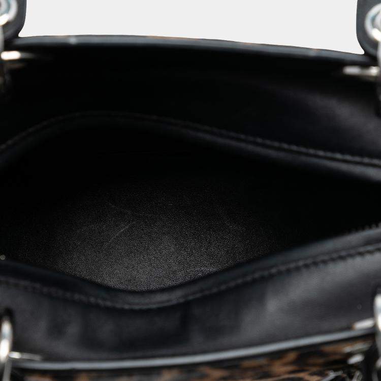 Pre Owned Dior Brown Medium Pony Hair Leopard Print Lady Dior