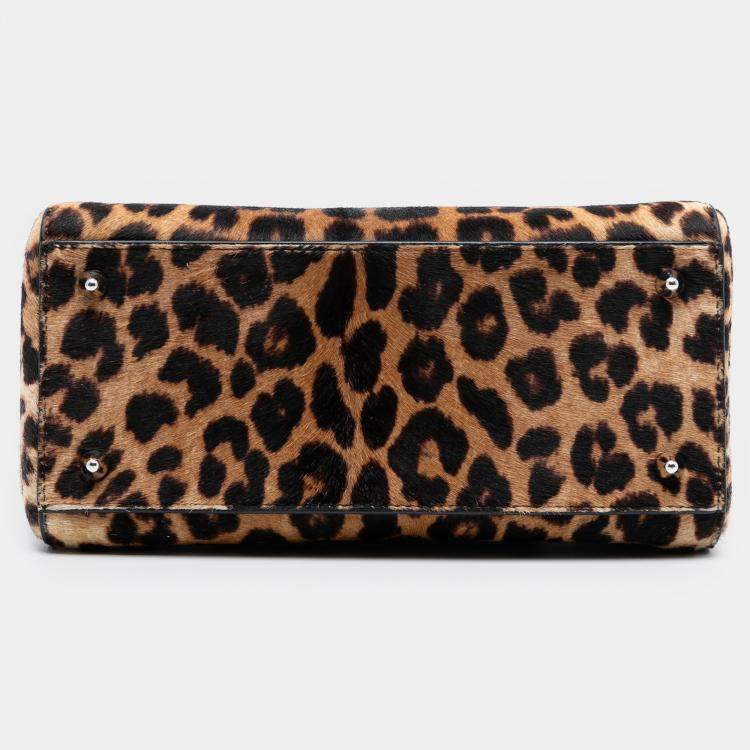 Pre Owned Dior Brown Medium Pony Hair Leopard Print Lady Dior