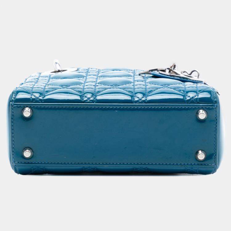 Pre Owned Dior Blue Mini Patent Cannage Lady Dior