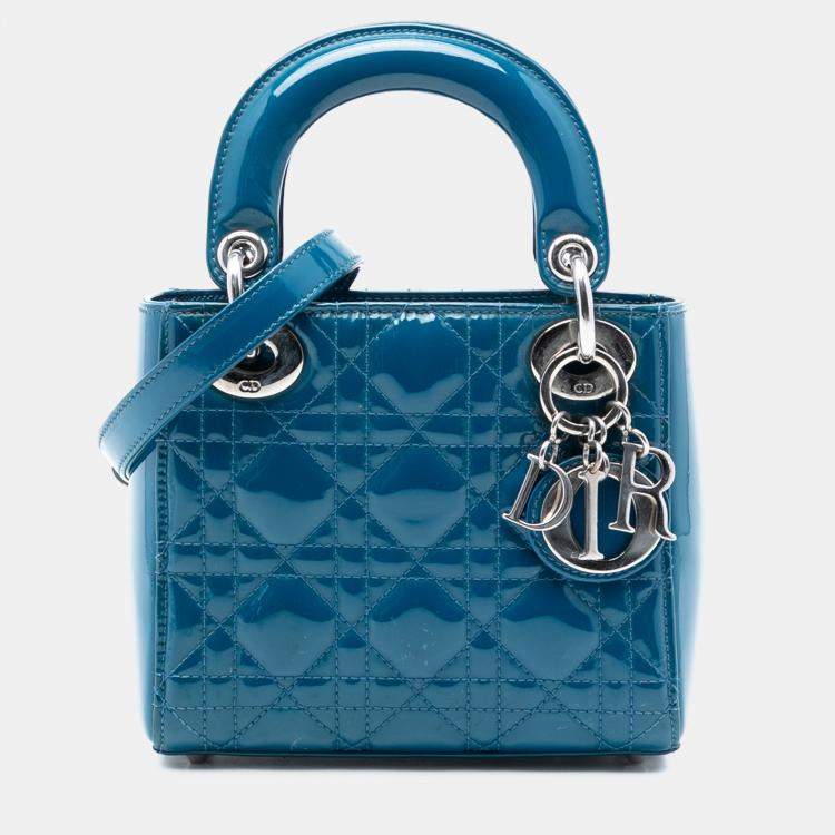 Pre Owned Dior Blue Mini Patent Cannage Lady Dior