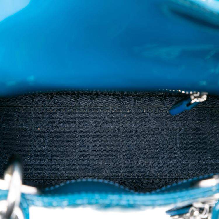 Pre Owned Dior Blue Mini Patent Cannage Lady Dior