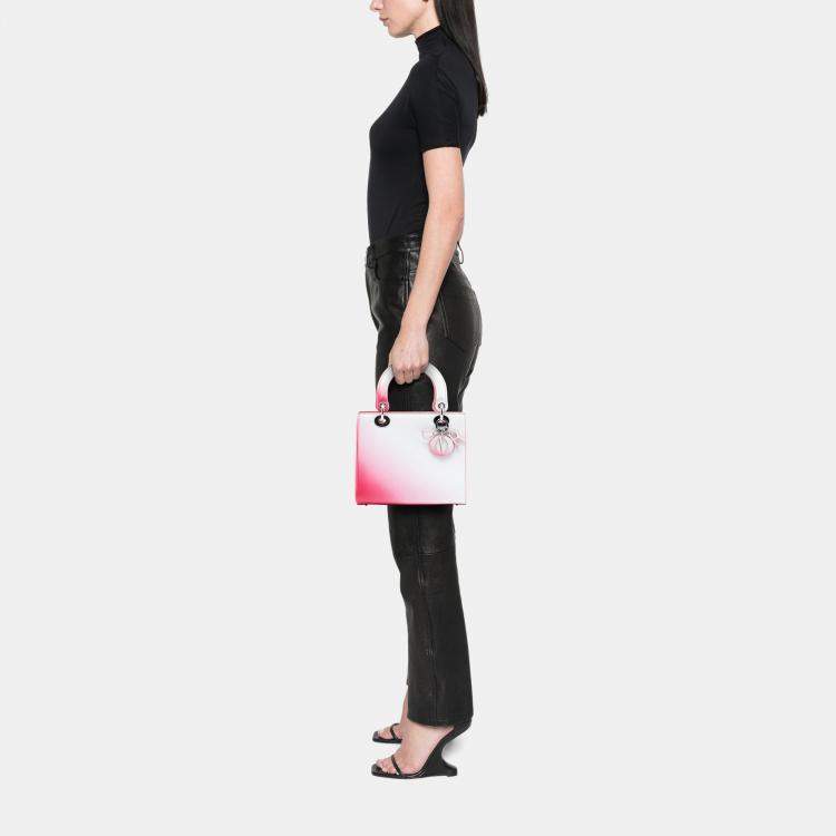 Pre Owned Dior White Medium Ombre Calfskin Lady Dior