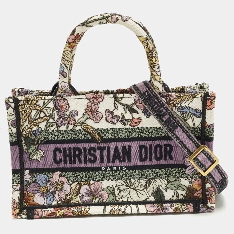 Pre Owned Dior Book Mini Multicolor Florilegio Embroidered Canvas Tote