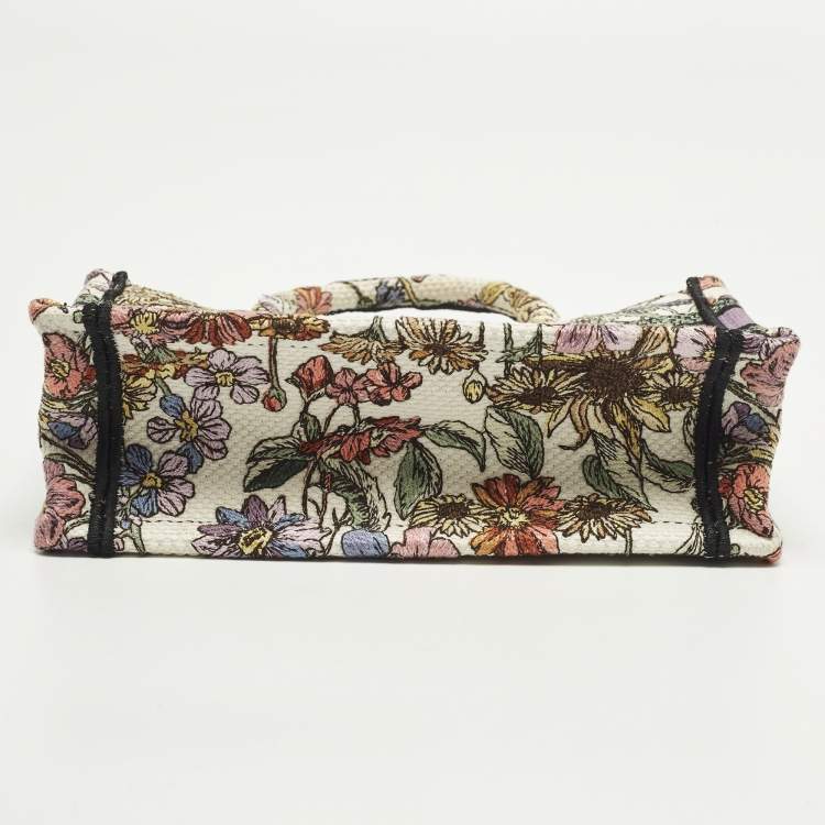 Pre Owned Dior Book Mini Multicolor Florilegio Embroidered Canvas Tote