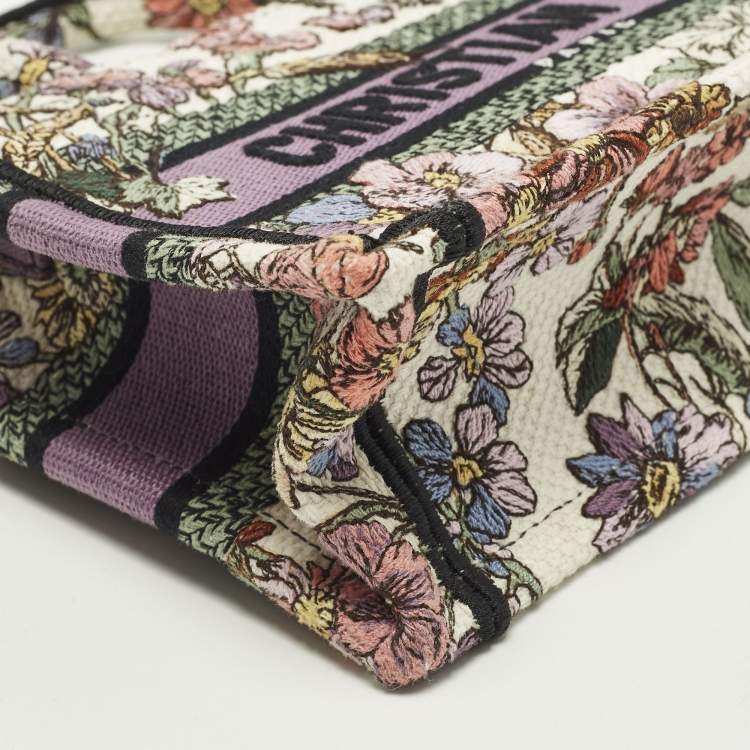 Pre Owned Dior Book Mini Multicolor Florilegio Embroidered Canvas Tote