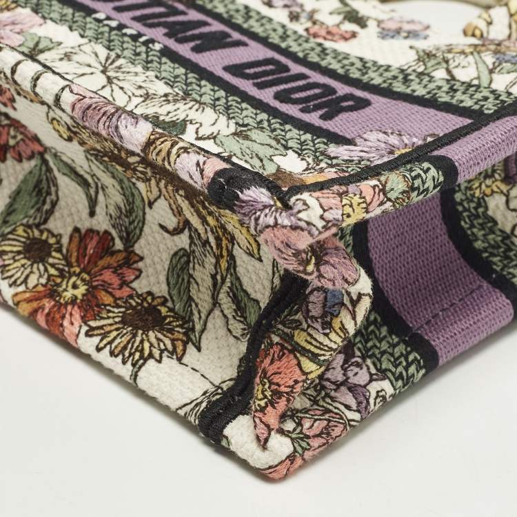 Pre Owned Dior Book Mini Multicolor Florilegio Embroidered Canvas Tote