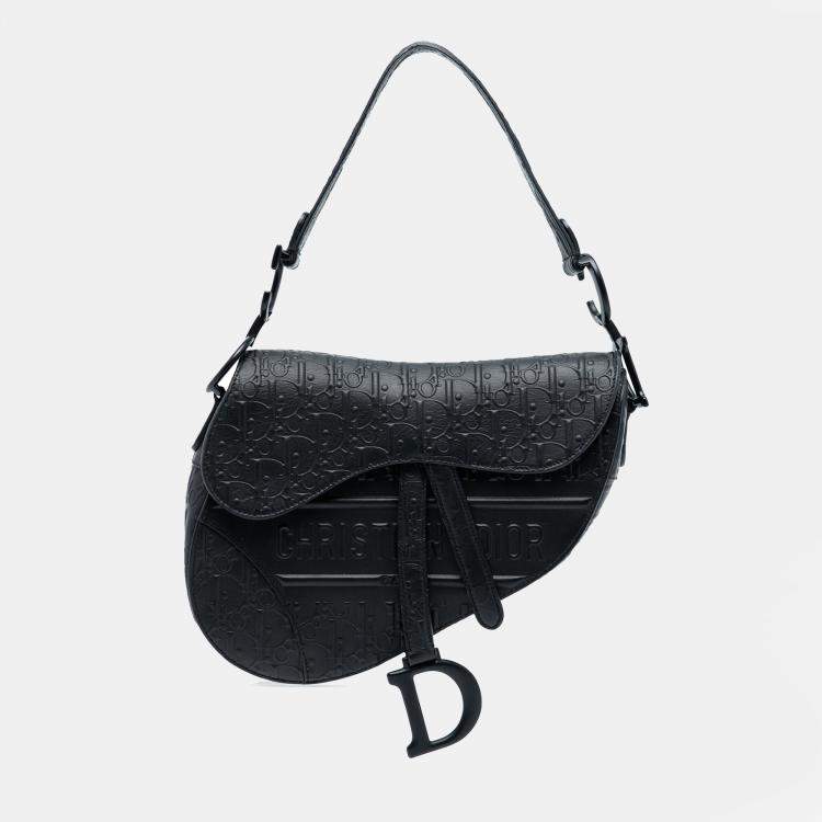Pre Owned Dior Black Oblique Embossed Calfskin Saddle Bag