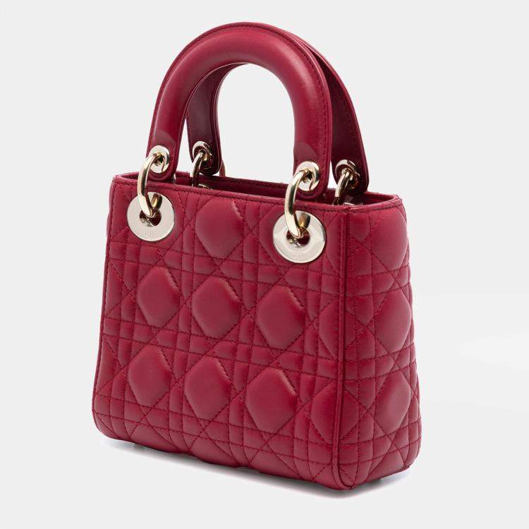 Pre Owned Dior Red Mini Lambskin Cannage Lady Dior