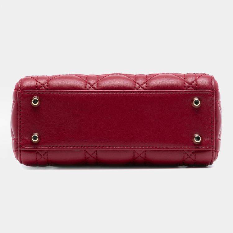 Pre Owned Dior Red Mini Lambskin Cannage Lady Dior