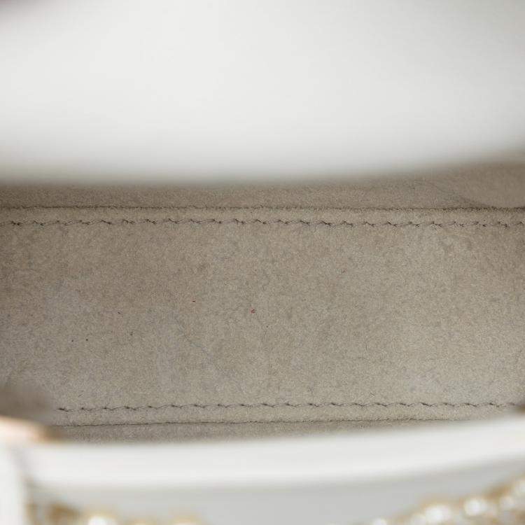 Pre Owned Dior White Micro Lambskin Cannage Pearl Lady Dior