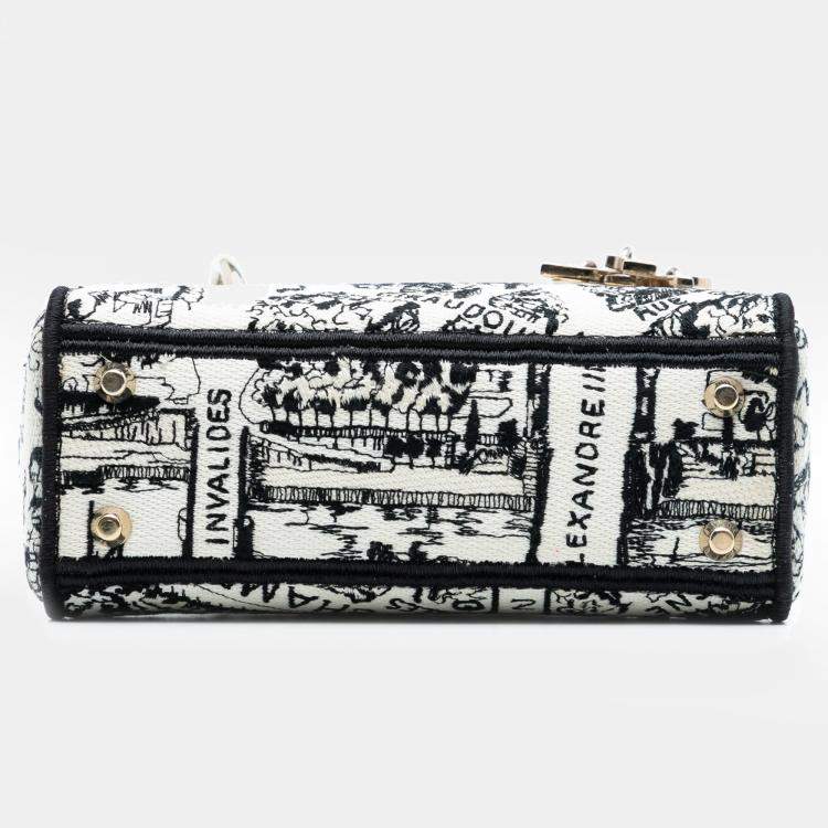 Pre Owned Dior White Mini Embroidered Canvas Plan de Paris Lady D Lite