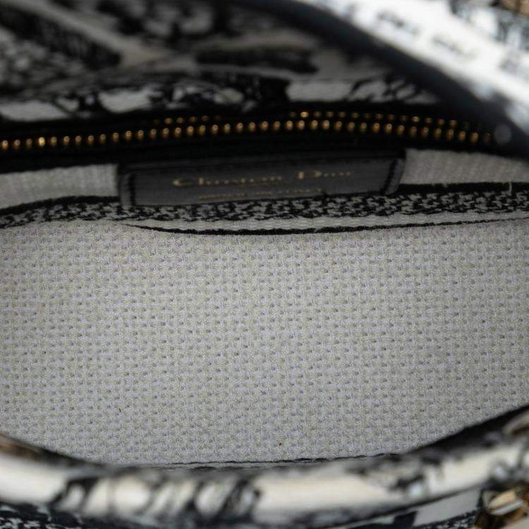 Pre Owned Dior Black White Mini Embroidered Canvas Plan de Paris Lady D Lite