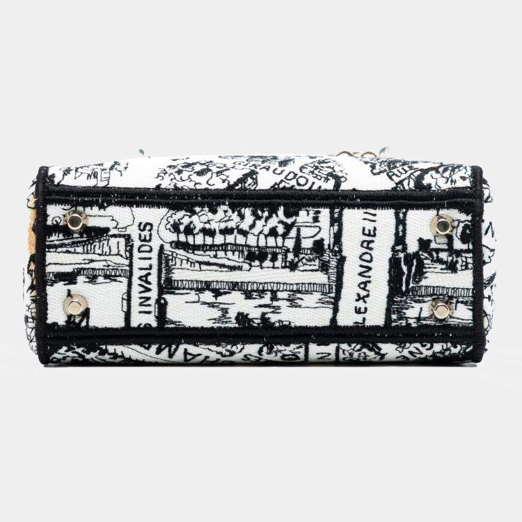 Pre Owned Dior Black White Mini Embroidered Canvas Plan de Paris Lady D Lite