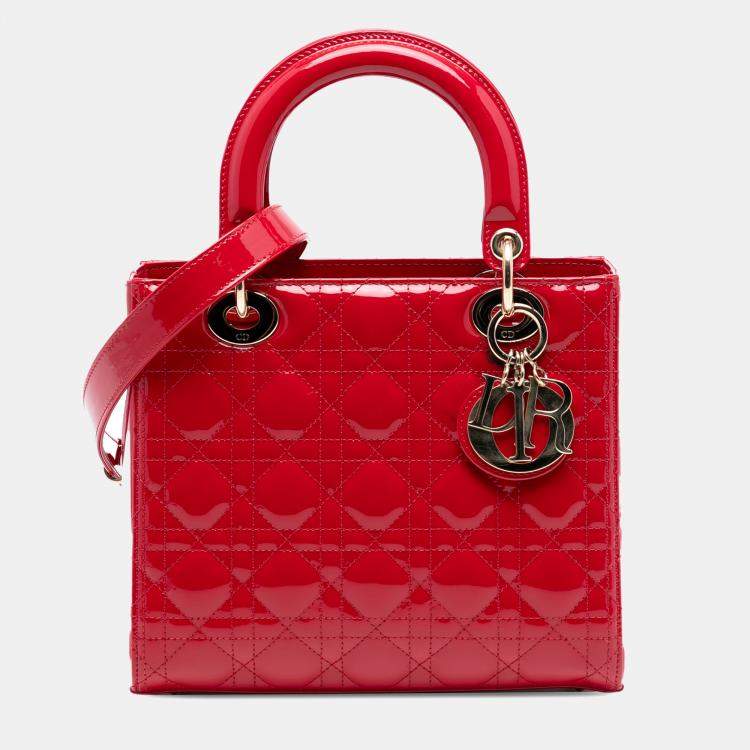 Pre Owned Dior Red Medium Patent Cannage Lady Dior