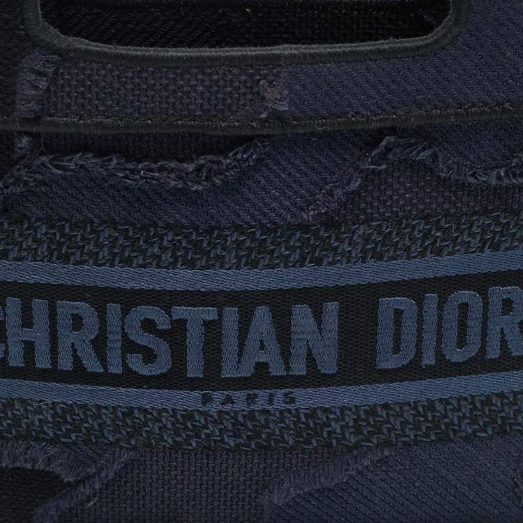 Pre Owned Dior Book Mini Navy Blue Embroidered Logo Canvas Tote