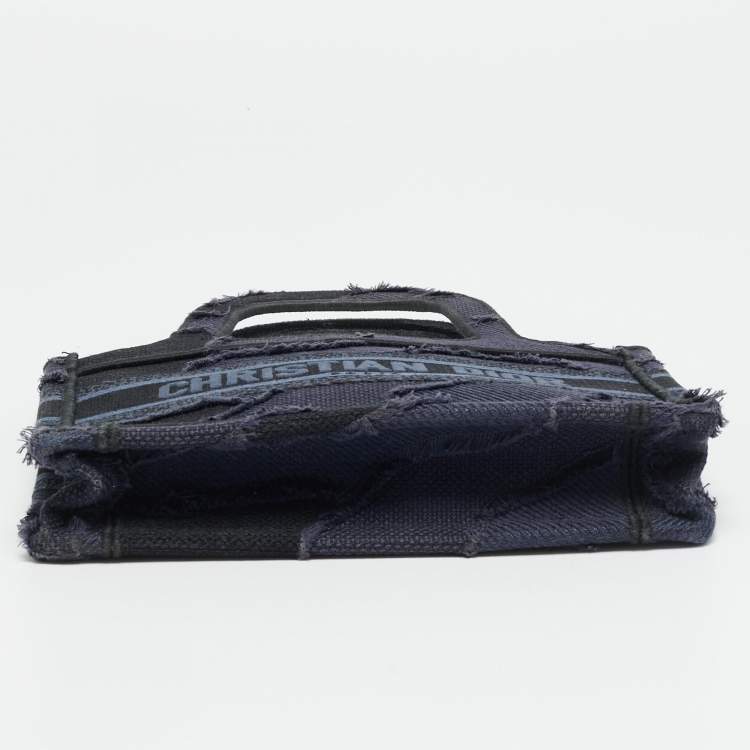 Pre Owned Dior Book Mini Navy Blue Embroidered Logo Canvas Tote
