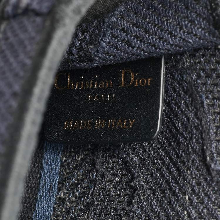 Pre Owned Dior Book Mini Navy Blue Embroidered Logo Canvas Tote