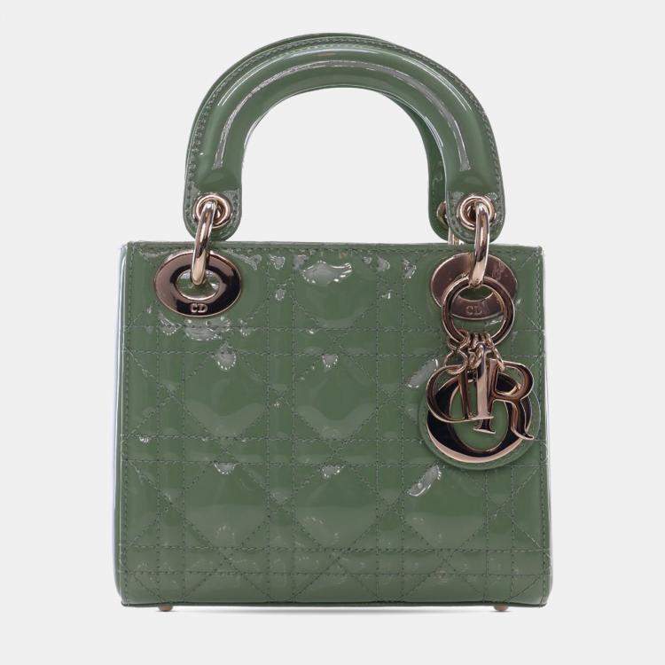 Pre Owned Dior Green Mini Patent Cannage Lady Dior