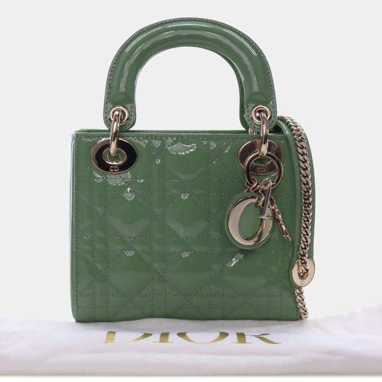 Pre Owned Dior Green Mini Patent Cannage Lady Dior