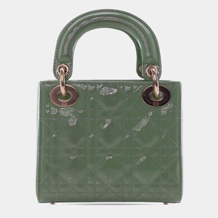 Pre Owned Dior Green Mini Patent Cannage Lady Dior
