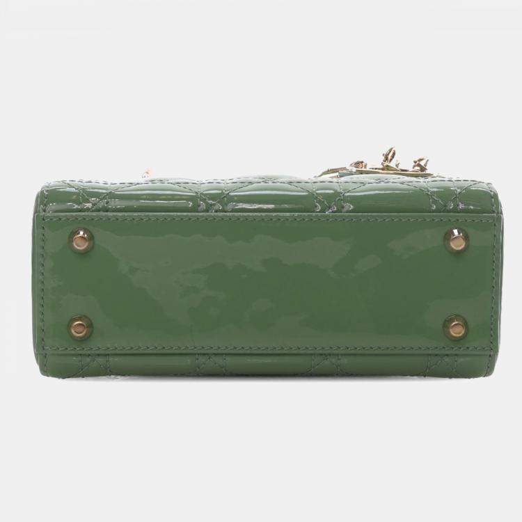 Pre Owned Dior Green Mini Patent Cannage Lady Dior