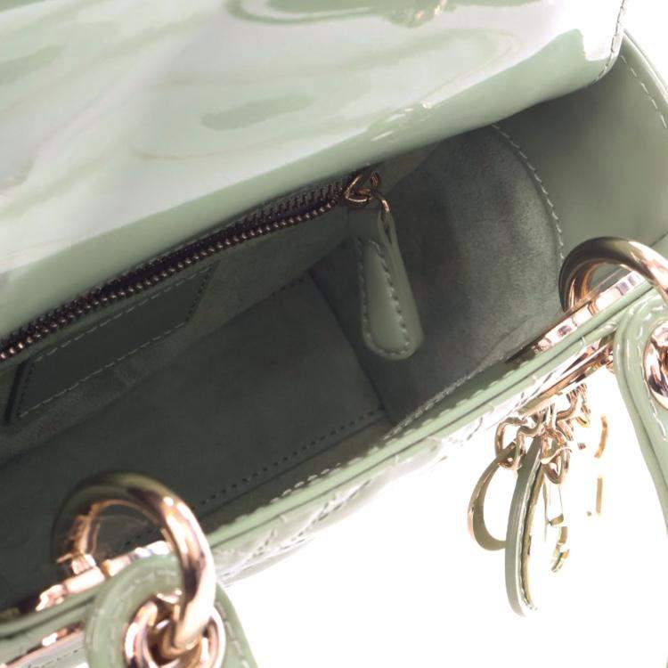 Pre Owned Dior Green Mini Patent Cannage Lady Dior