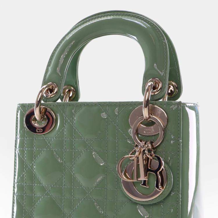 Pre Owned Dior Green Mini Patent Cannage Lady Dior