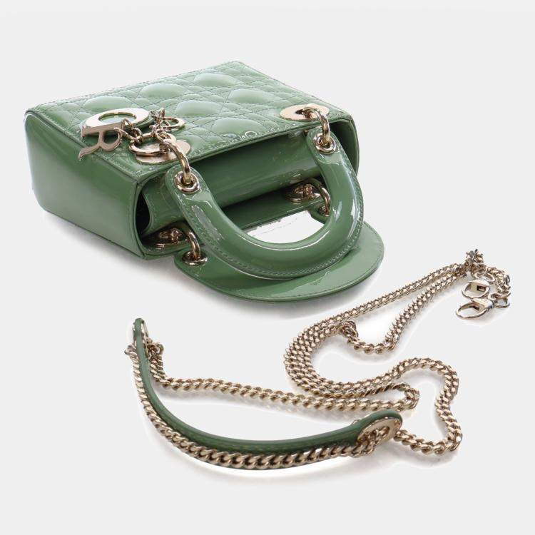 Pre Owned Dior Green Mini Patent Cannage Lady Dior